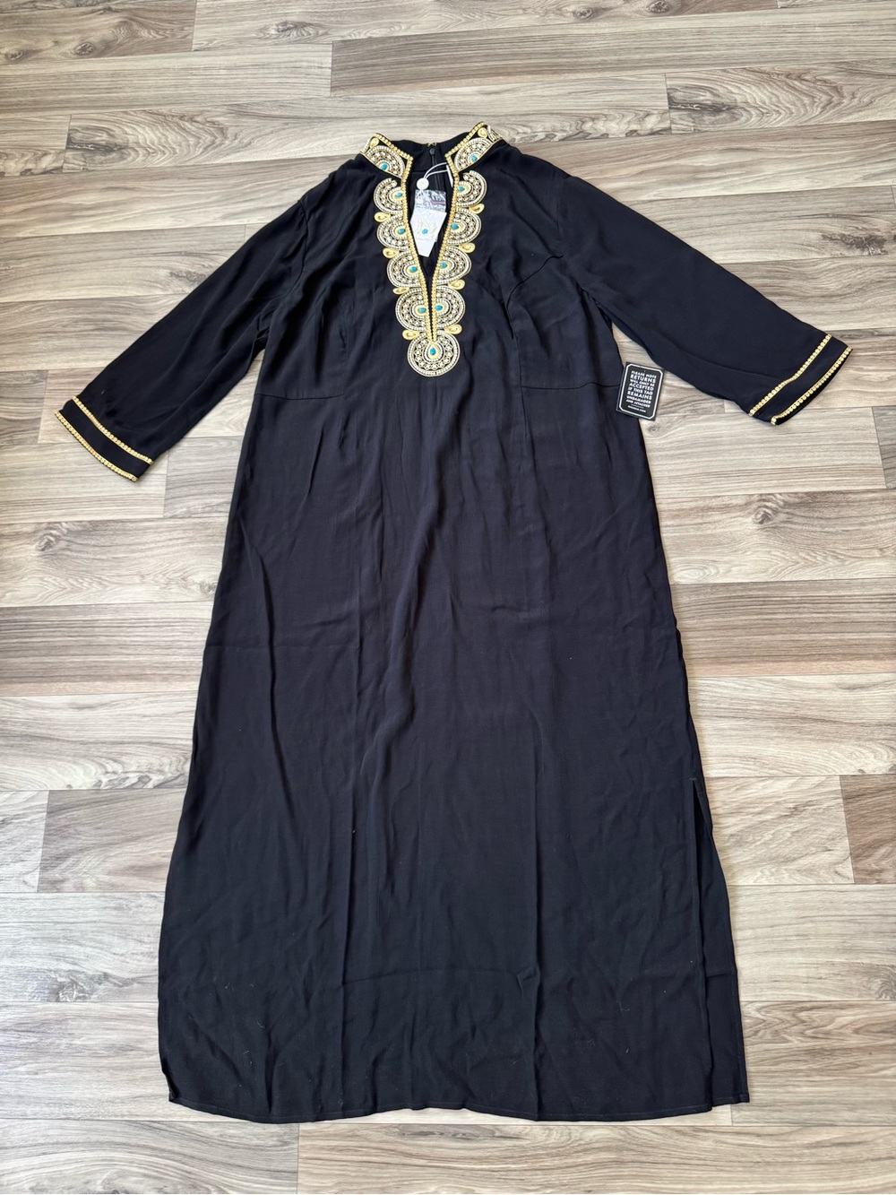 NWT NicoBlu Noor Long Black Tunic Dress with Gold Embellishment Size 18